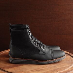 Cole Haan Boots Mens Size 11.5M Black Leather Combat Waterproof Grand OS C23502